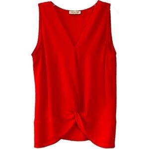 RACHEL ZOE Timeless red feminine sleeveless knot detail stylish chiffon blouse